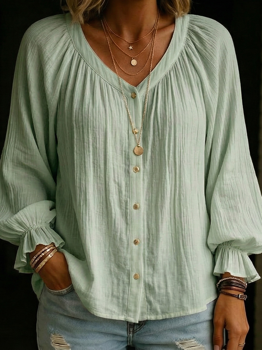 Women's Long Lantern Sleeves Cotton Shirt