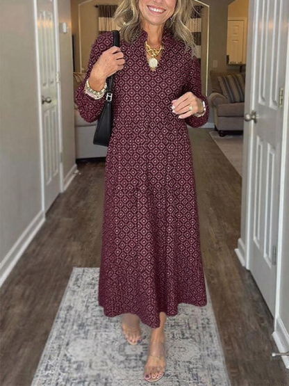 NEW🔥 V Neck Vintage Printed Maxi Dress