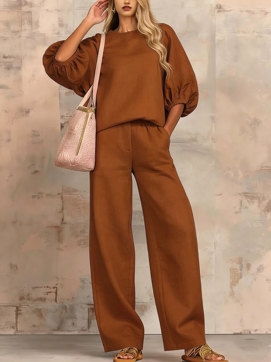 New Arrivals🔥Stylish Cozy Shirt & Wide-leg Pants Linen Cotton Two-piece Set