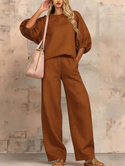 New Arrivals🔥Stylish Cozy Shirt & Wide-leg Pants Linen Cotton Two-piece Set