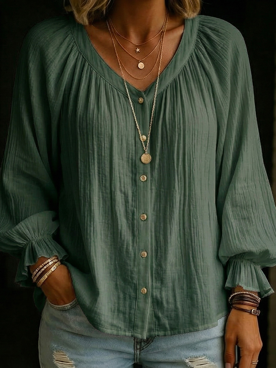 Women's Long Lantern Sleeves Cotton Shirt
