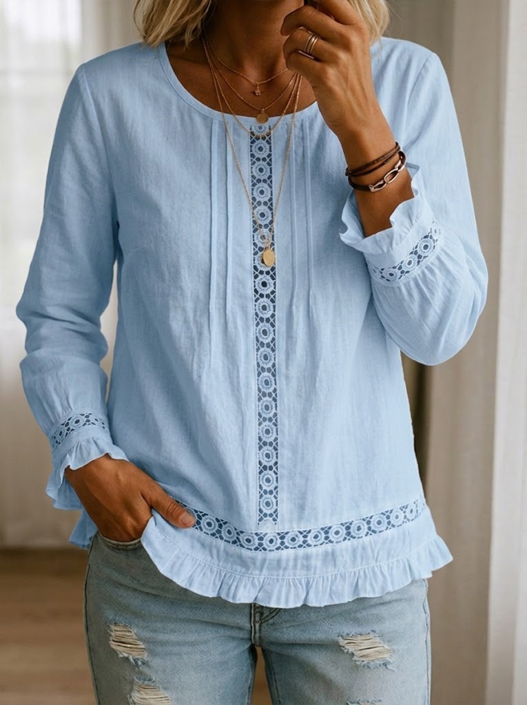 Casual Patchwork Lace Trim Top