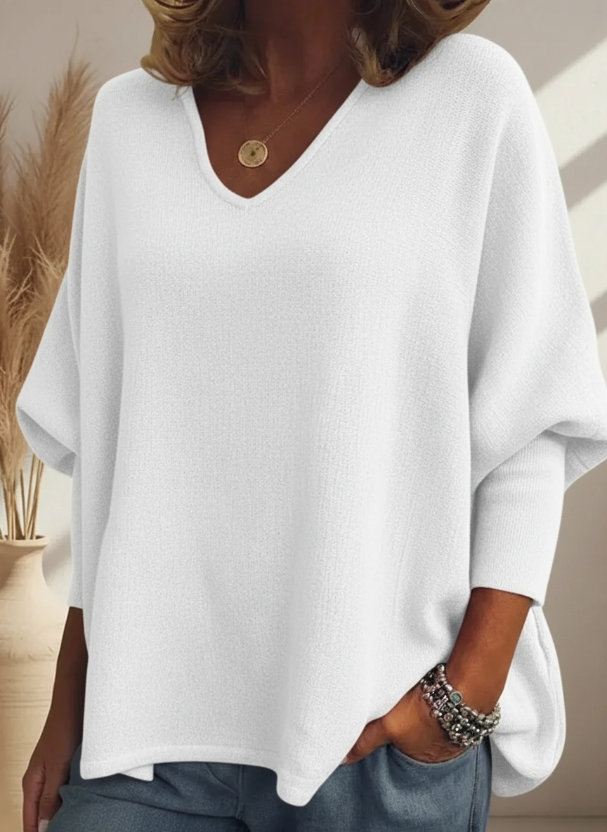 CLEARANCE SALE🔥Cozy Batwing Sleeve V-neck Knit Pullover