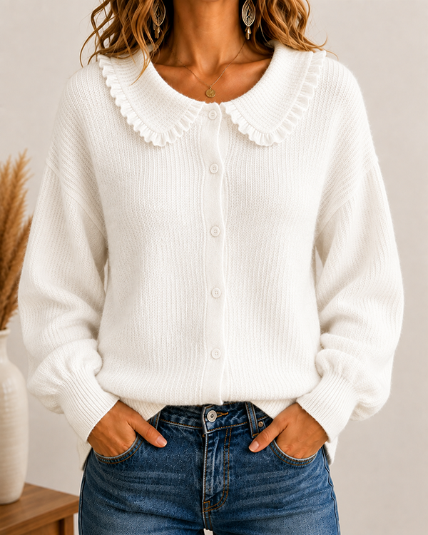 CLEARANCE SALE🔥Women's Ruffle Collar Button-Up Knit Cardigan