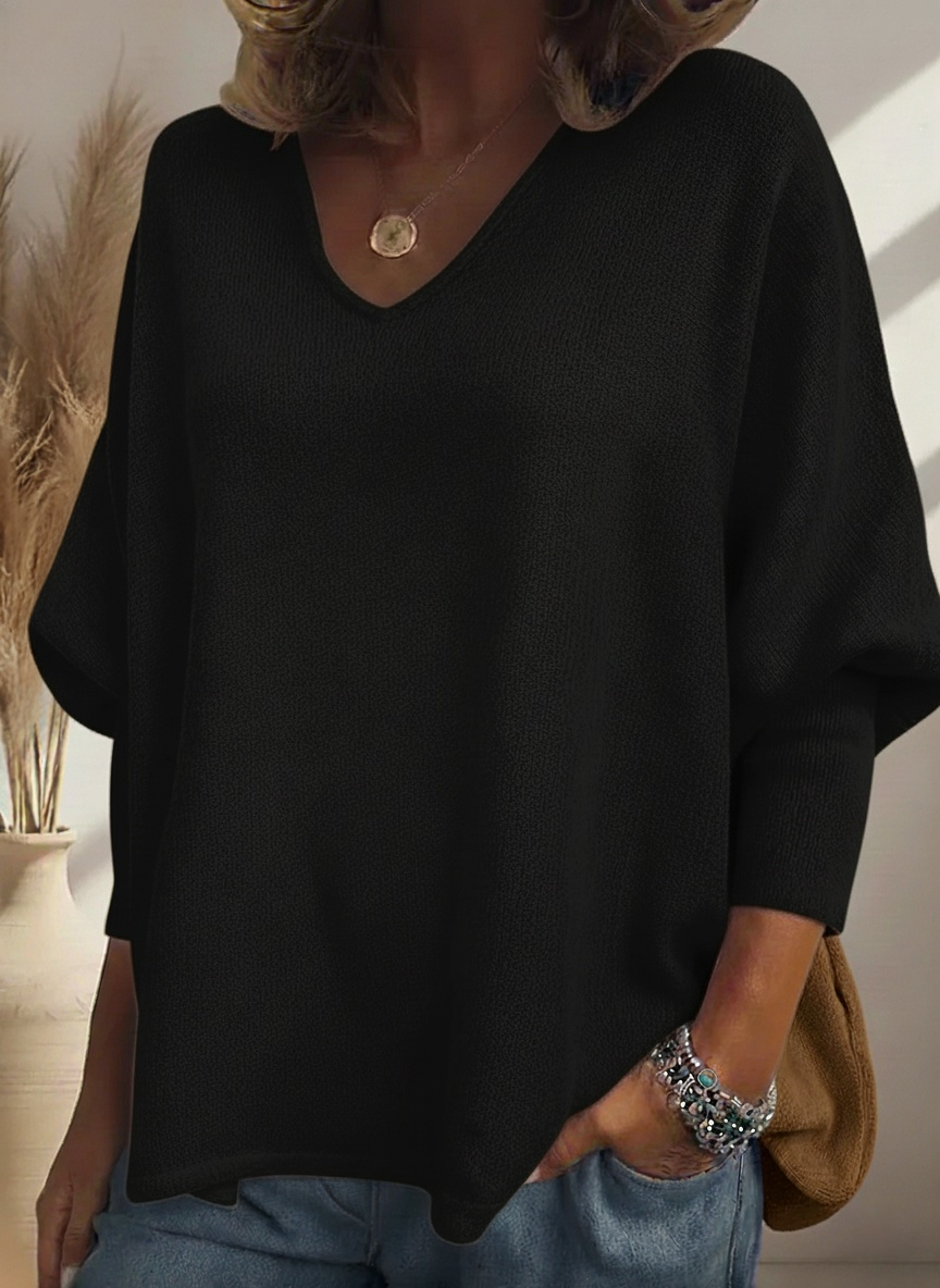 CLEARANCE SALE🔥Cozy Batwing Sleeve V-neck Knit Pullover