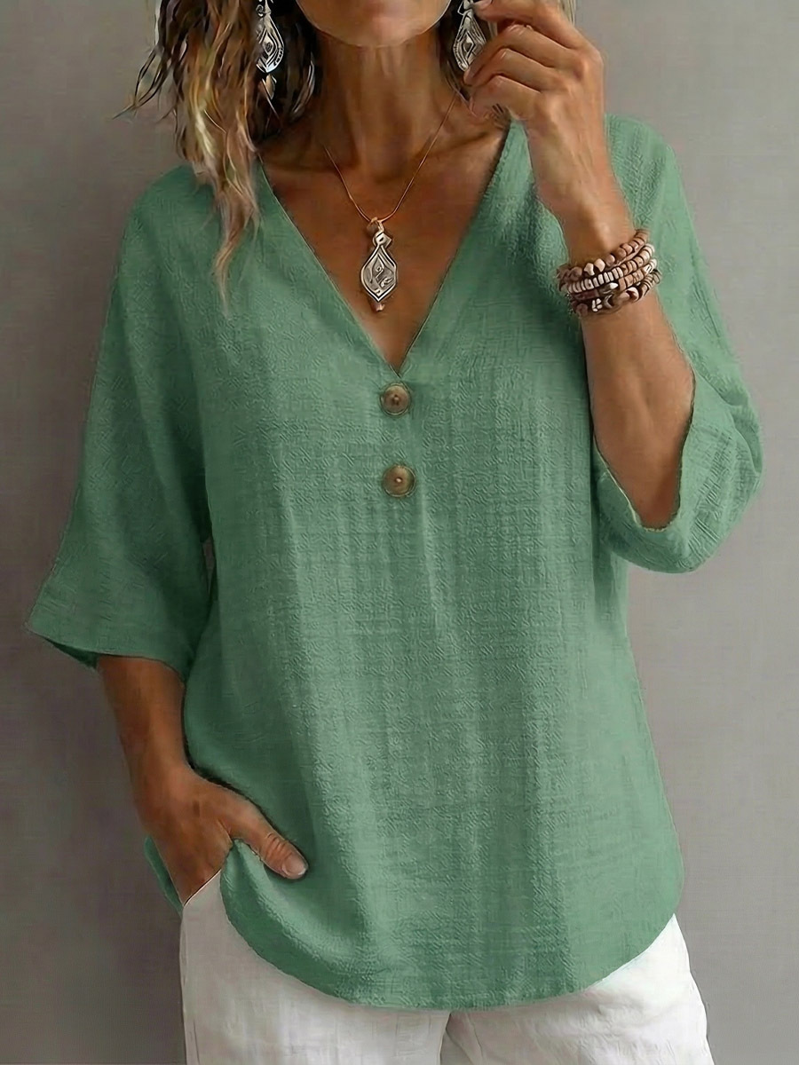 New Arrivals🔥Women's V-neck Short-sleeve Cotton Linen Shirt