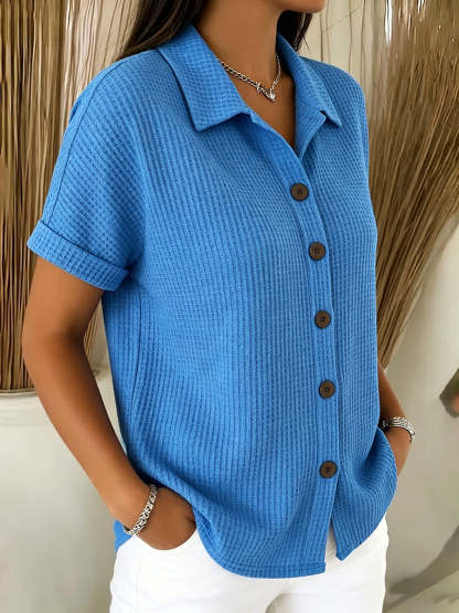 Casual Polo-collar Button-up Waffle Shirt