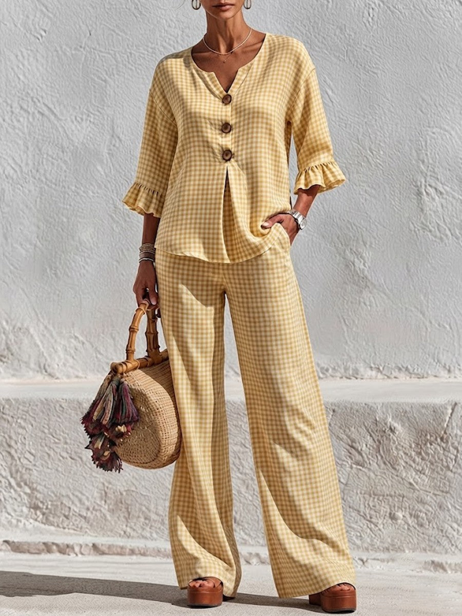 New Arrivals🔥Women's Gingham Peplum Pants Set
