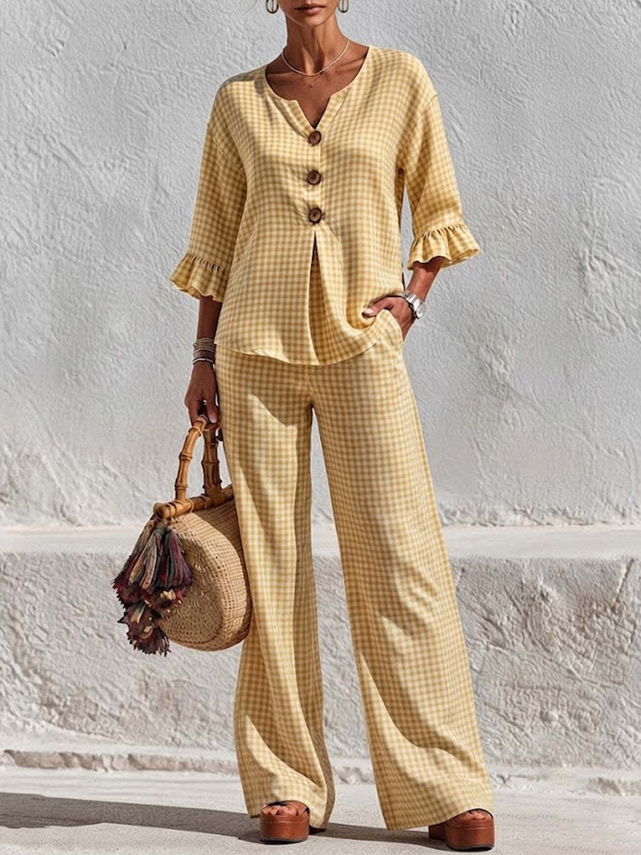 New Arrivals🔥Women's Gingham Peplum Pants Set