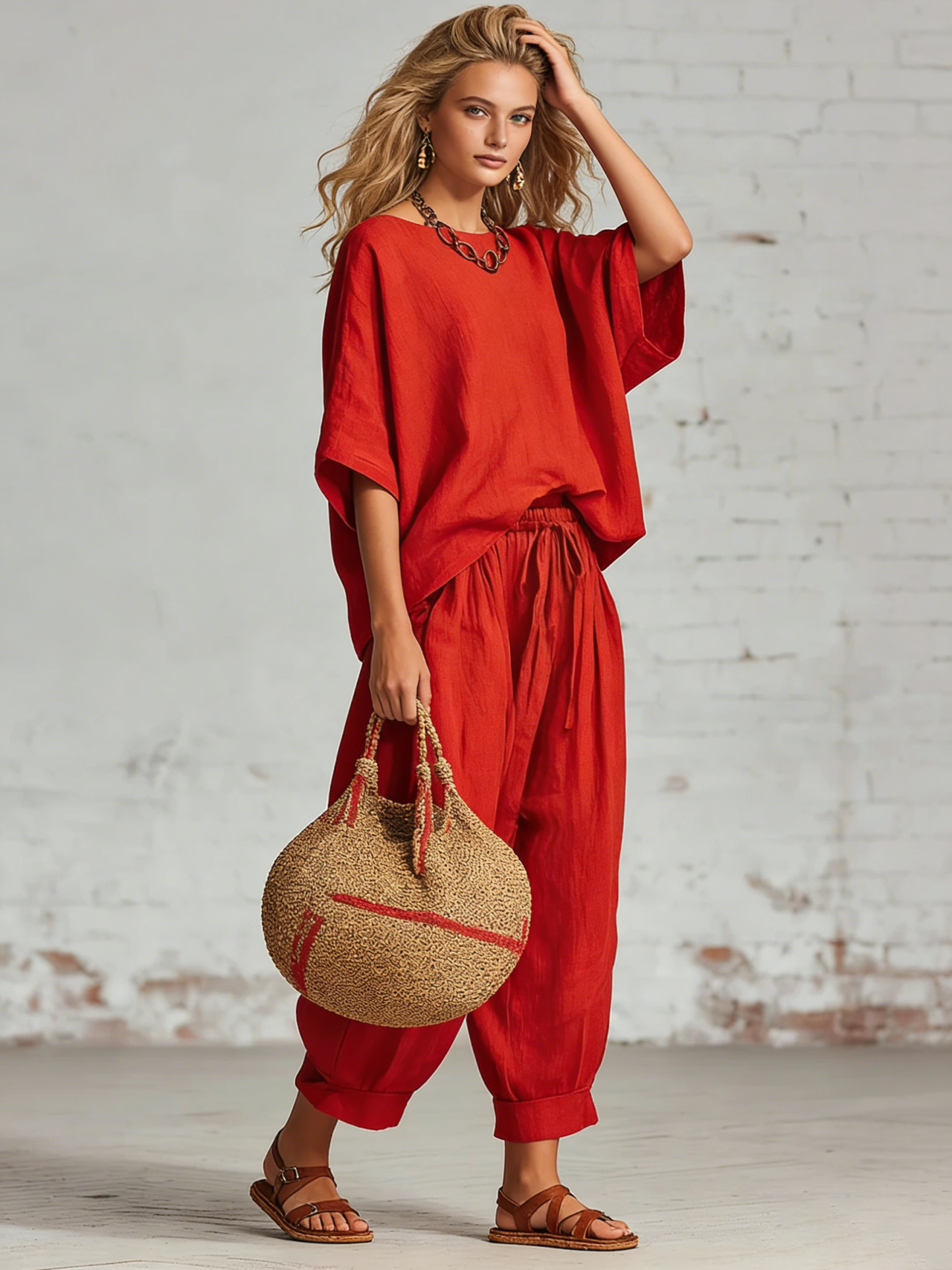 Cozy Loose-fitting Daily Wear Linen Two-piece Set