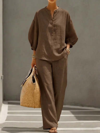 Casual Linen And Cotton Two-piece Set