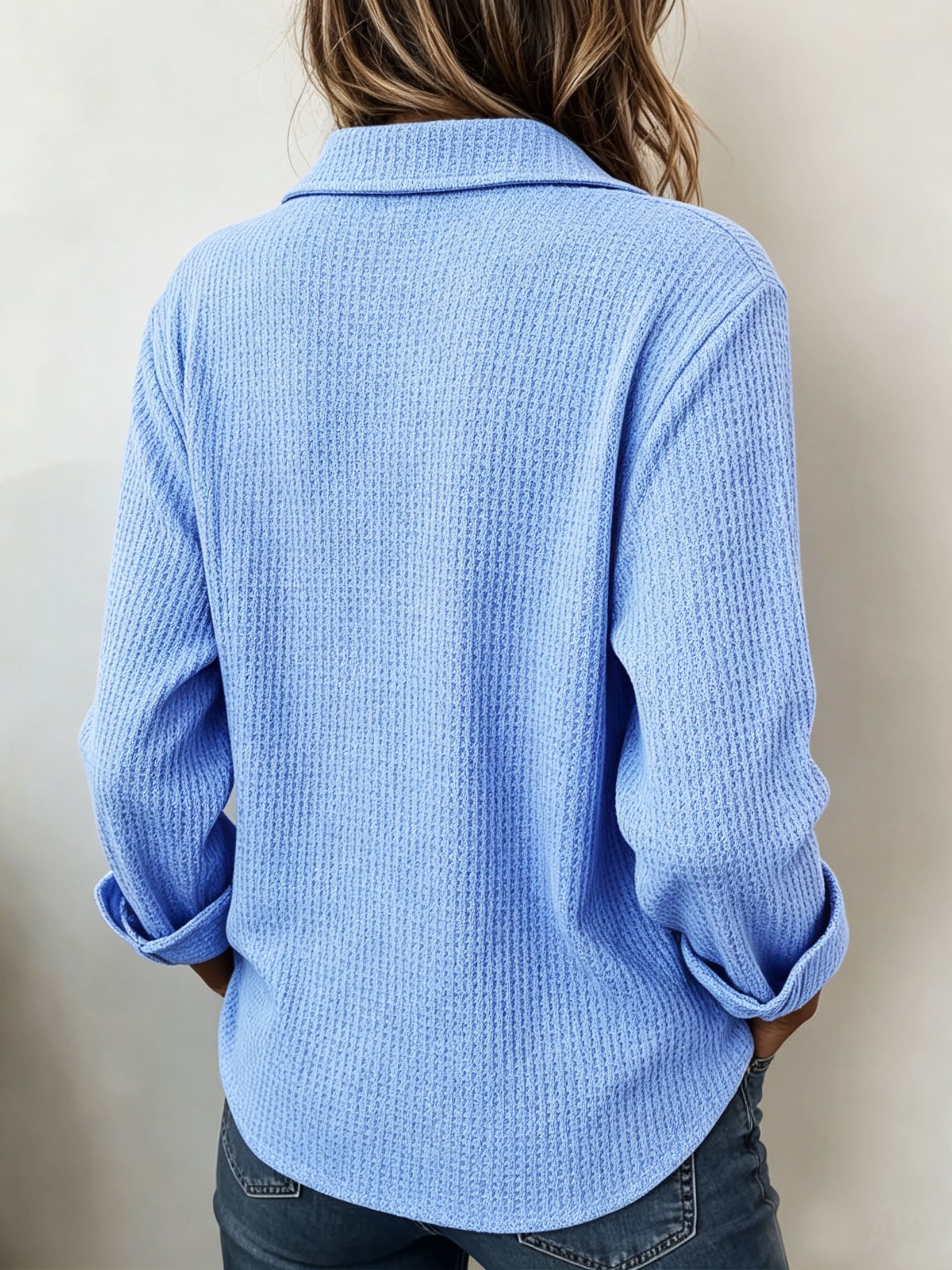 CLEARANCE SALE🔥Women's Cozy Casual Lapel Collar Waffle Knit Pullover