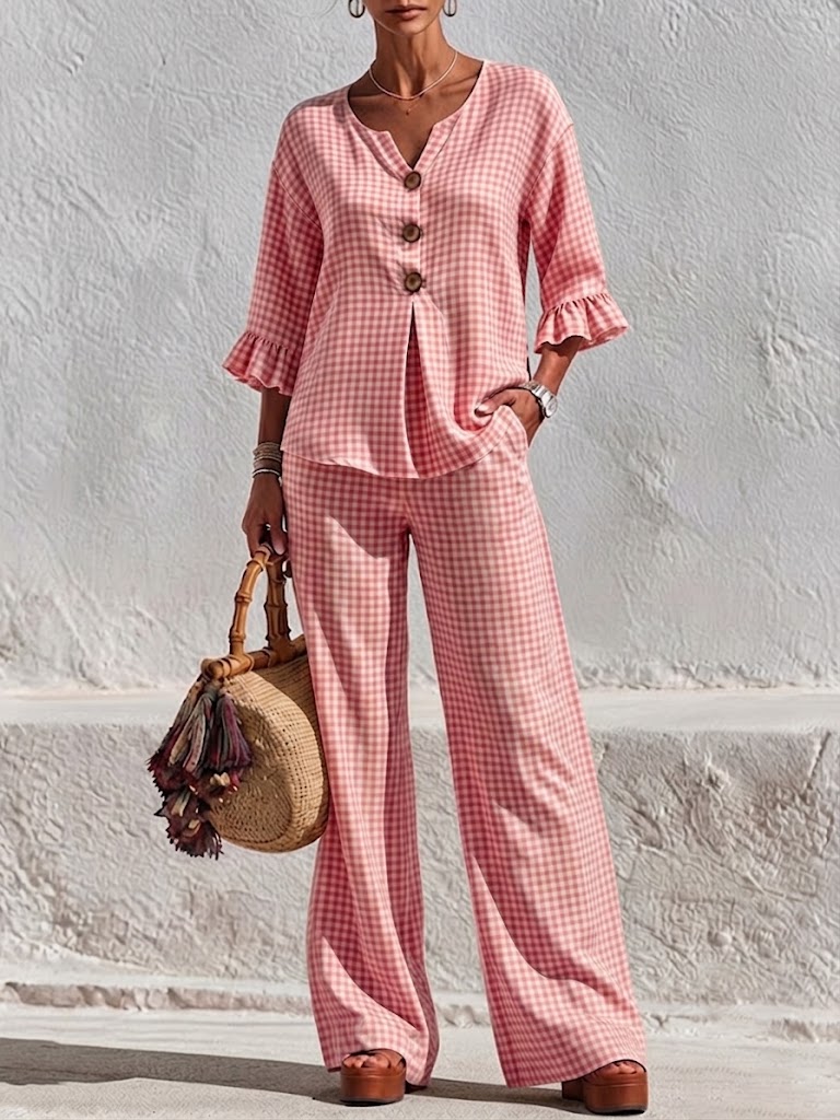 New Arrivals🔥Women's Gingham Peplum Pants Set