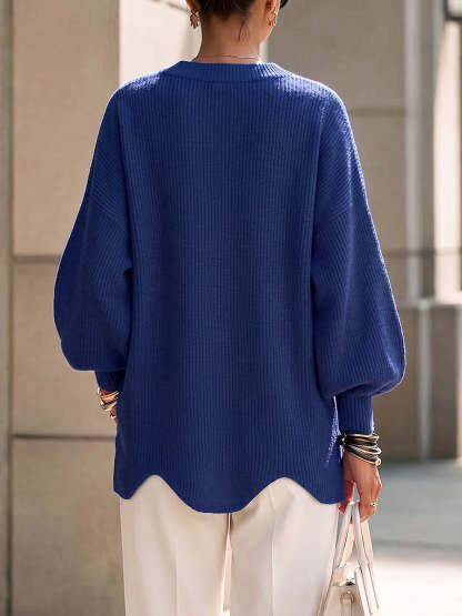 CLEARANCE SALE🔥Women's Solid Color V-neck Long-sleeved Casual Loose Pullover Knit Sweater