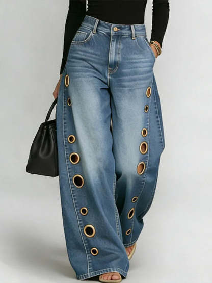 Women's New High-waisted Casual Loose Wide-leg Jeans
