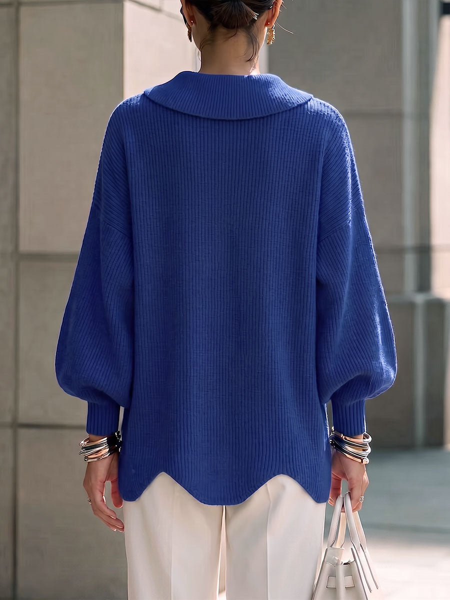 CLEARANCE SALE🔥Women's Solid Color Peter Pan Collar Long Sleeve Casual Loose Pullover Knit Sweater