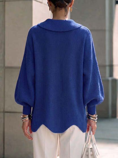 CLEARANCE SALE🔥Women's Solid Color Peter Pan Collar Long Sleeve Casual Loose Pullover Knit Sweater