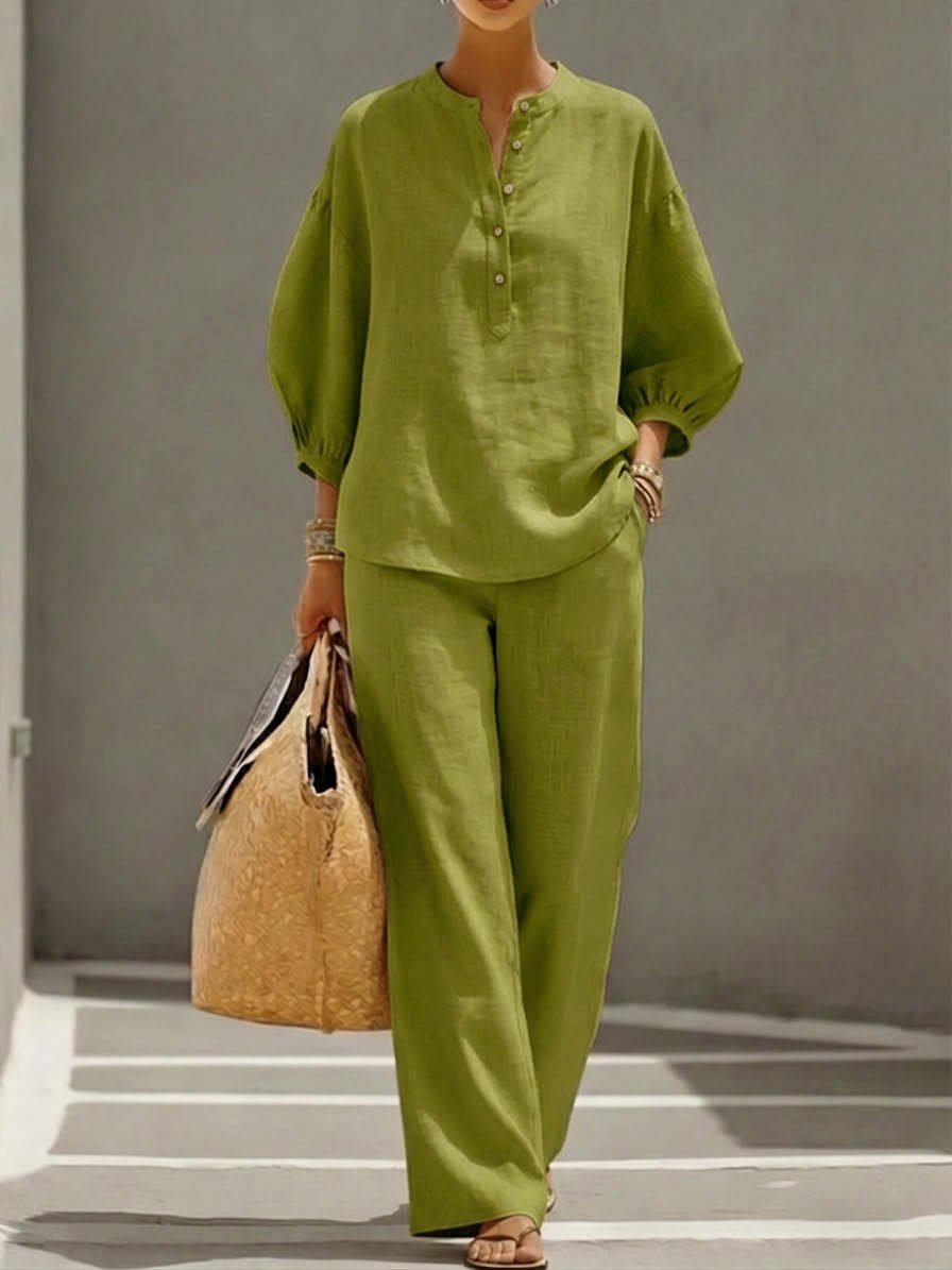 Casual Linen And Cotton Two-piece Set