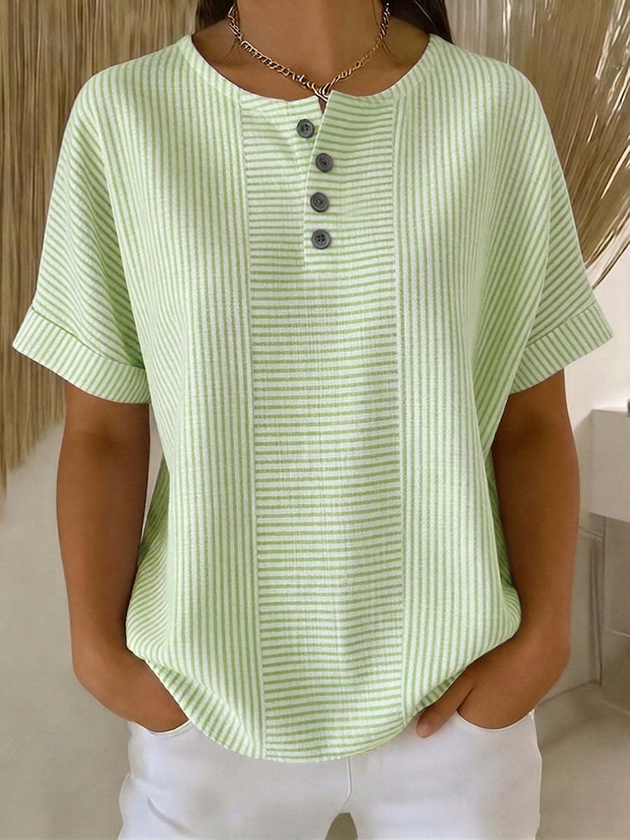 New Arrivals🔥 Women’s Artistic Cut Striped Cotton-linen Shirt Blouse