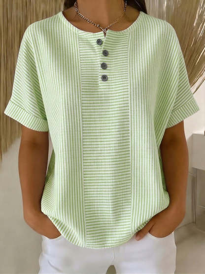 New Arrivals🔥 Women’s Artistic Cut Striped Cotton-linen Shirt Blouse