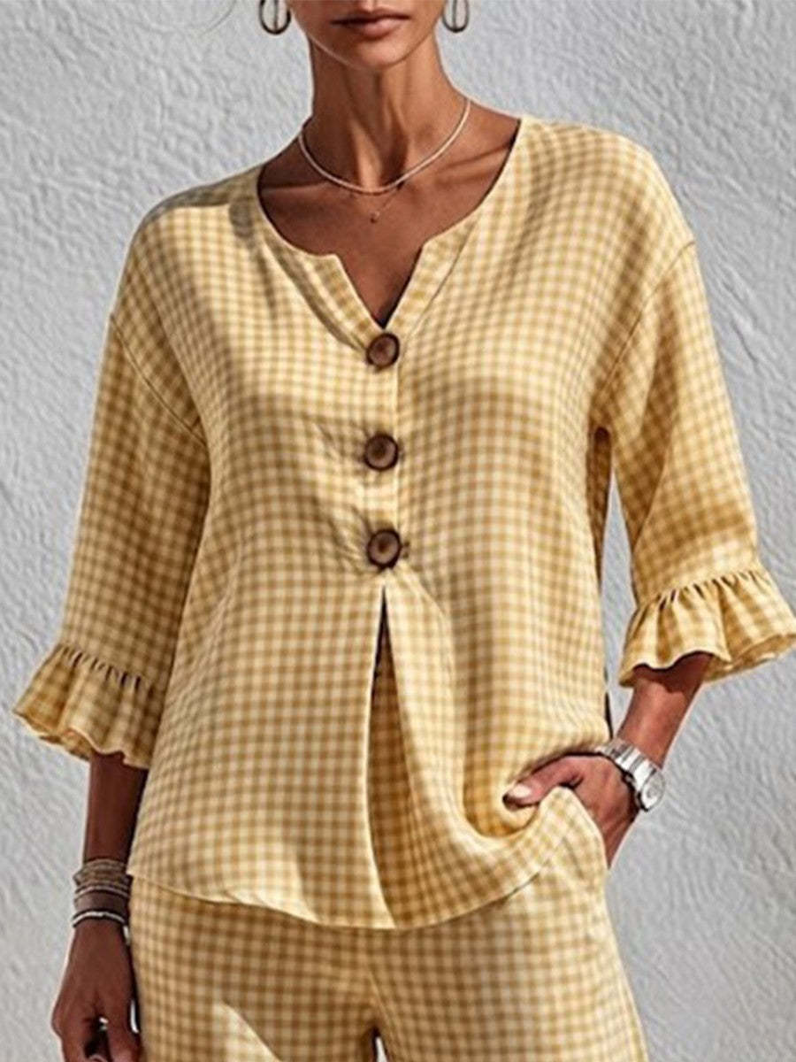 New Arrivals🔥Women's Gingham Peplum Pants Set