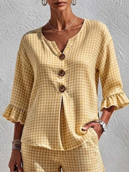 New Arrivals🔥Women's Gingham Peplum Pants Set