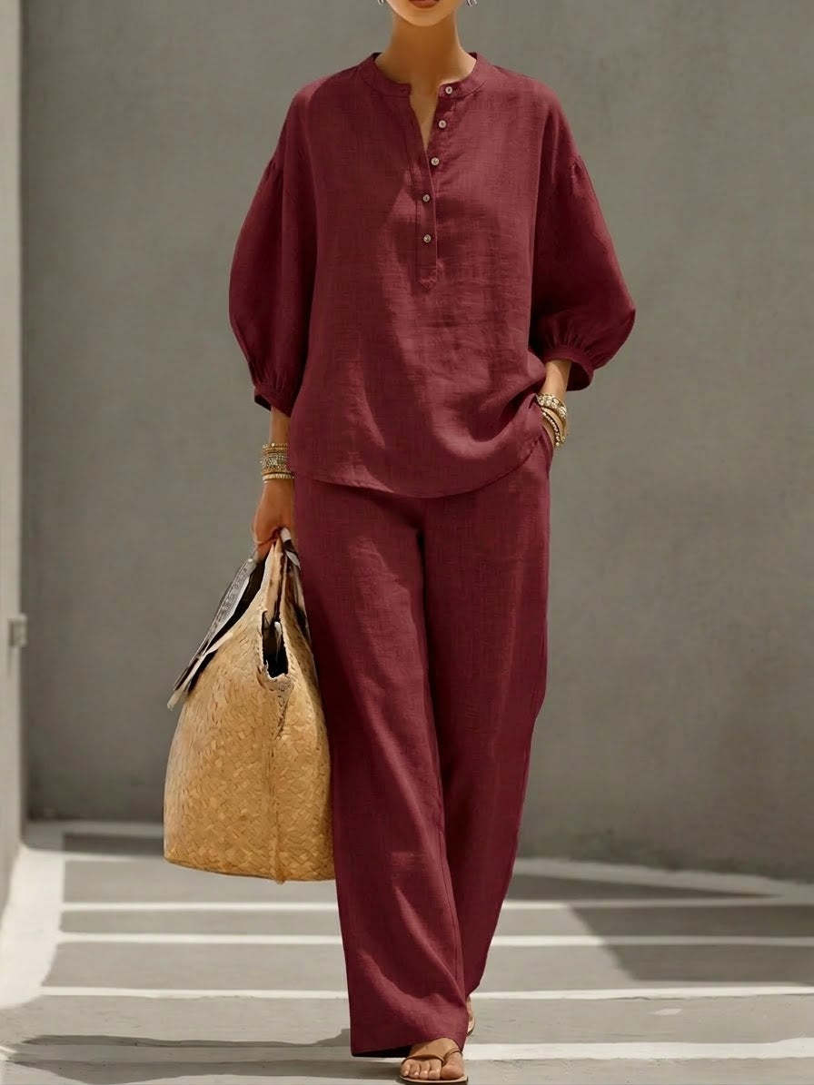 Casual Linen And Cotton Two-piece Set