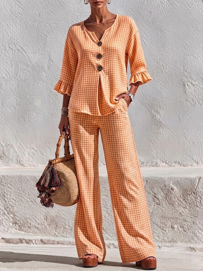 New Arrivals🔥Women's Gingham Peplum Pants Set