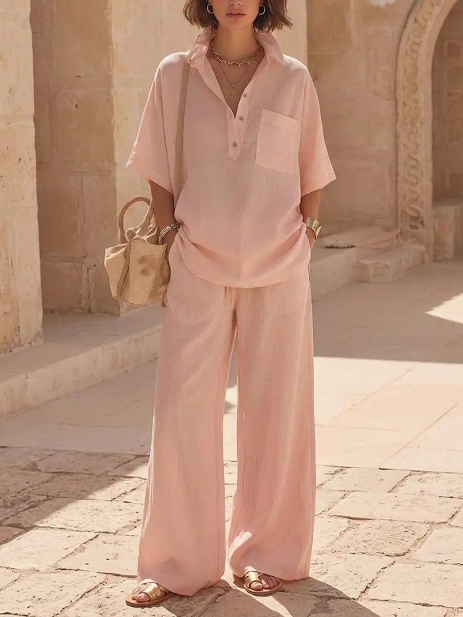 Women's Minimalist Comfortable Cotton And Linen Set