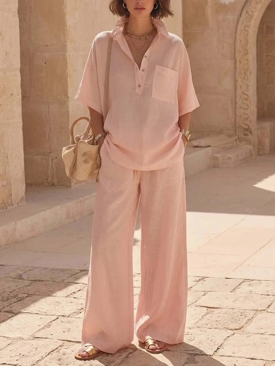 Women's Minimalist Comfortable Cotton And Linen Set
