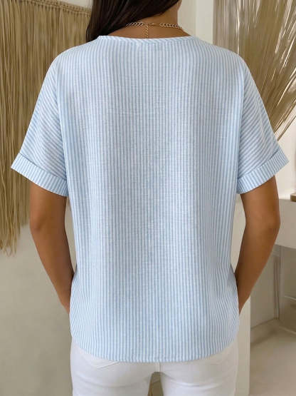 New Arrivals🔥 Women’s Artistic Cut Striped Cotton-linen Shirt Blouse