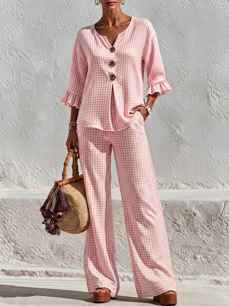 New Arrivals🔥Women's Gingham Peplum Pants Set
