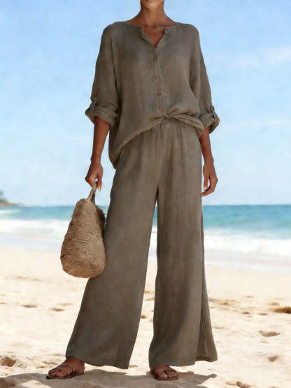 Casual And Cozy Minimalist Linen Two-piece Set