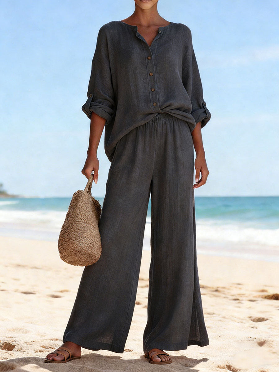 Casual And Cozy Minimalist Linen Two-piece Set