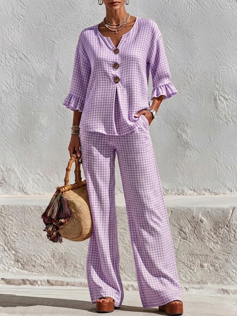 New Arrivals🔥Women's Gingham Peplum Pants Set