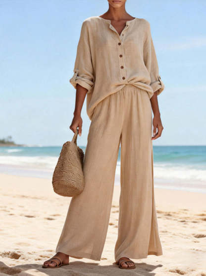 Casual And Cozy Minimalist Linen Two-piece Set