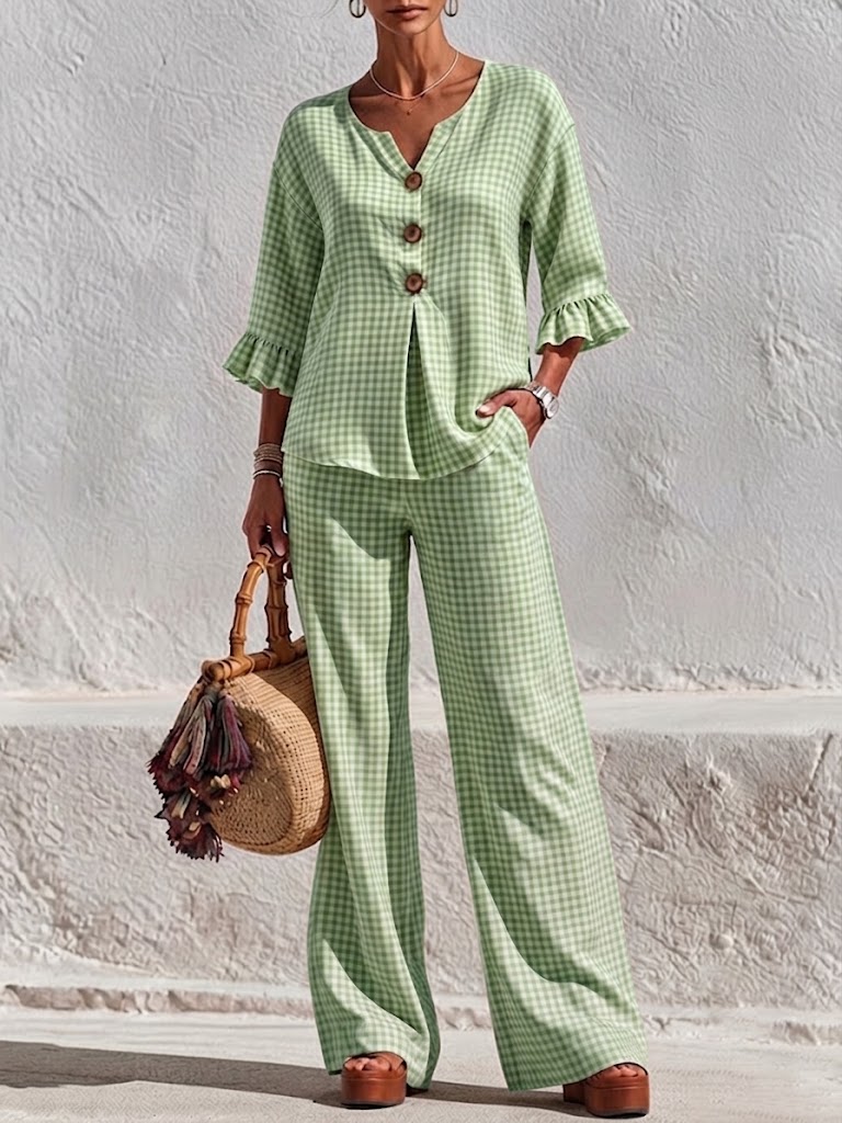 New Arrivals🔥Women's Gingham Peplum Pants Set