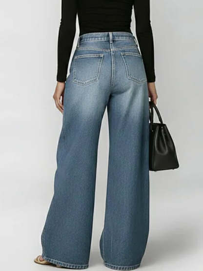 Women's New High-waisted Casual Loose Wide-leg Jeans