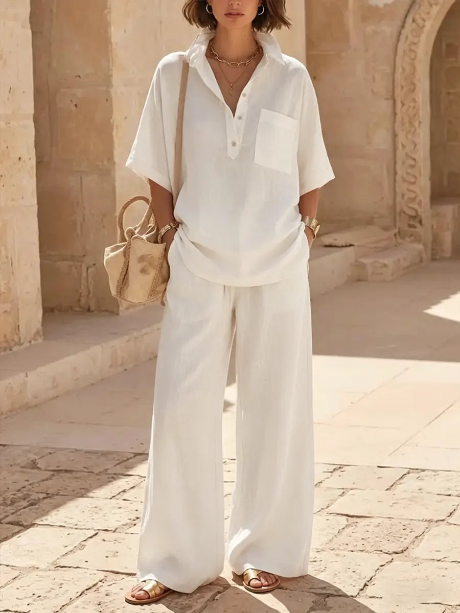 Women's Minimalist Comfortable Cotton And Linen Set