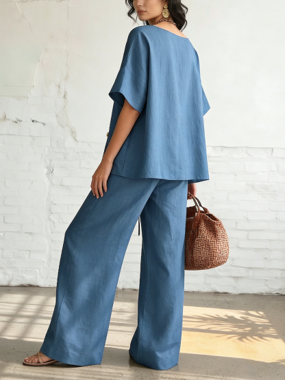 Cozy & Elegant Metal Buttons Cotton-linen Two-piece Set