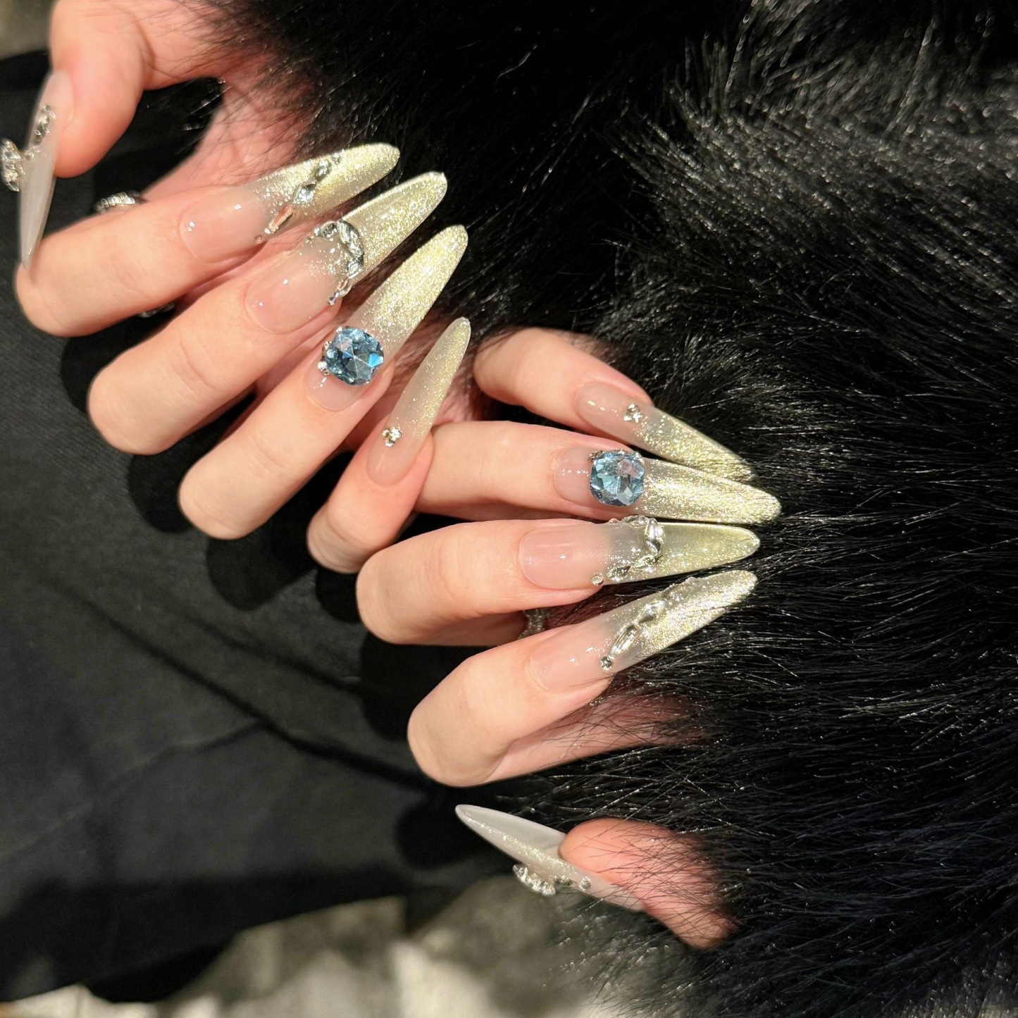 Maximalist Glam Press-On Nails — Extra-Length Cat-Eye Design for Bold Elegance
