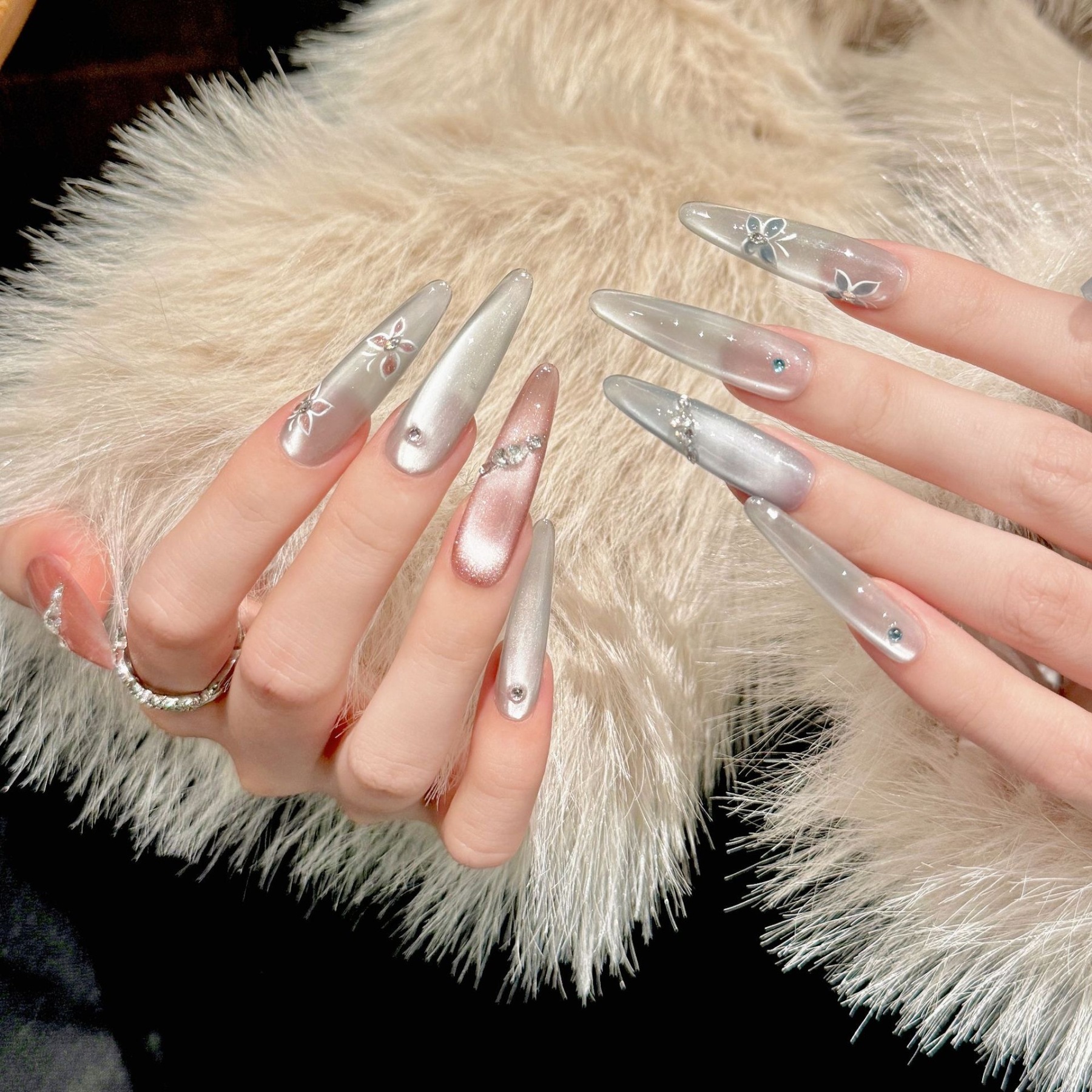Ethereal Glitter Cat-Eye Press-Ons — Luxury Extra-Length Handcrafted Nails