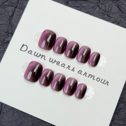 Gradient Gothic Cherry Red Cat-Eye Press-On Nails — Handmade Short Design with Edgy Sweetness
