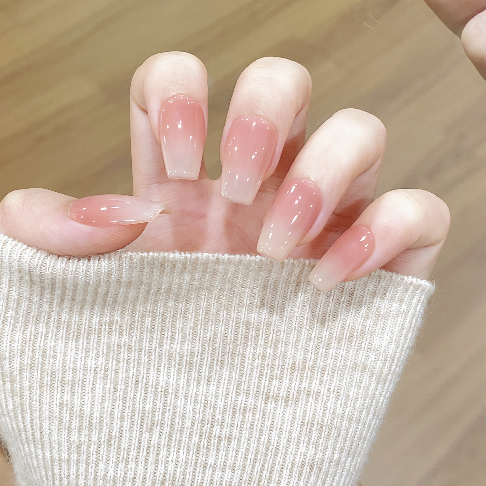 Pure Peach Blush Press-On Nails — Sheer Nude Pink Gradient with Soft Allure