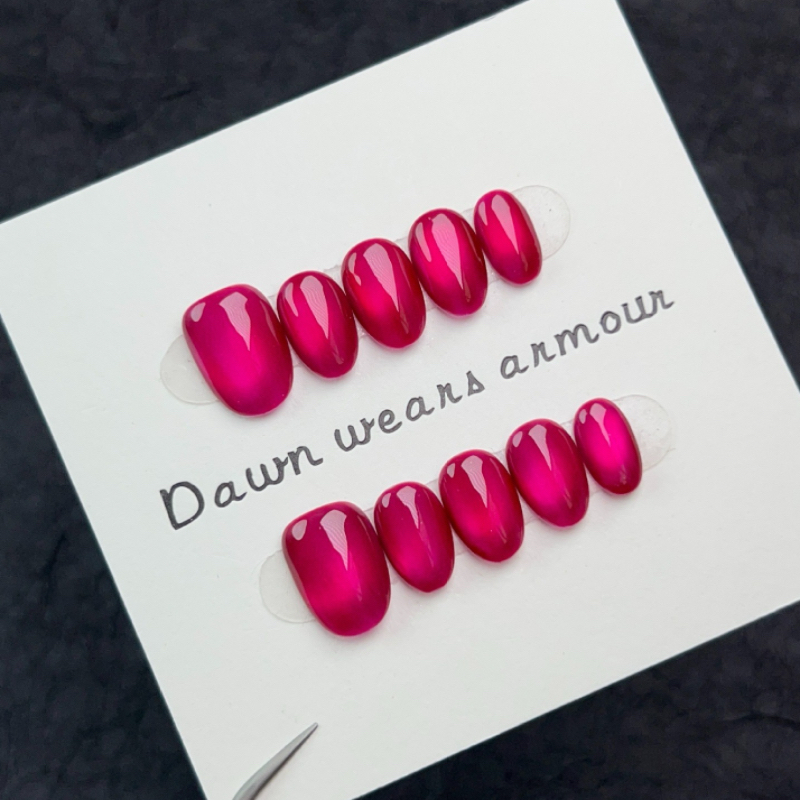 Gradient Gothic Cherry Red Cat-Eye Press-On Nails — Handmade Short Design with Edgy Sweetness