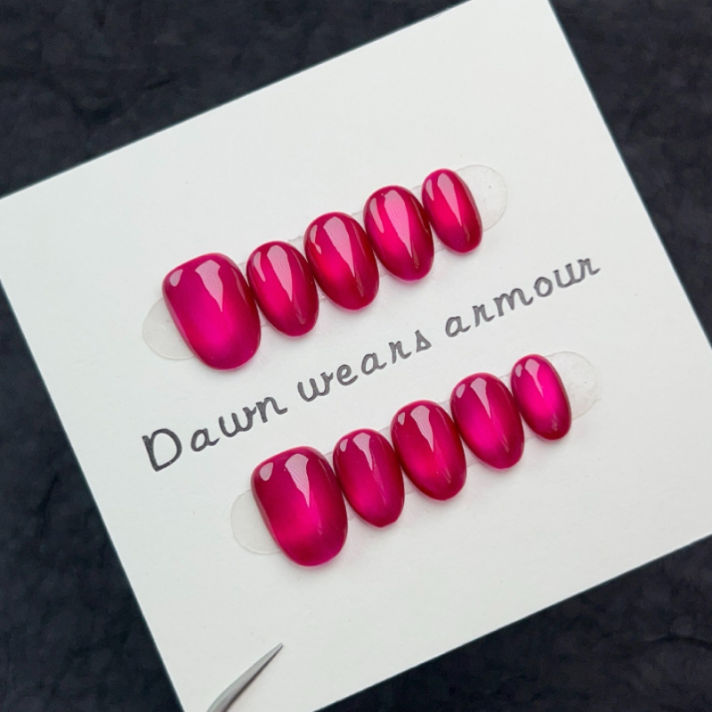 Gradient Gothic Cherry Red Cat-Eye Press-On Nails — Handmade Short Design with Edgy Sweetness