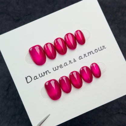 Gradient Gothic Cherry Red Cat-Eye Press-On Nails — Handmade Short Design with Edgy Sweetness