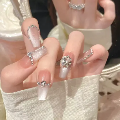 Luxury Glitter Cat-Eye Full-Coverage Press-On Nails — Handmade Design with Dazzling Elegance