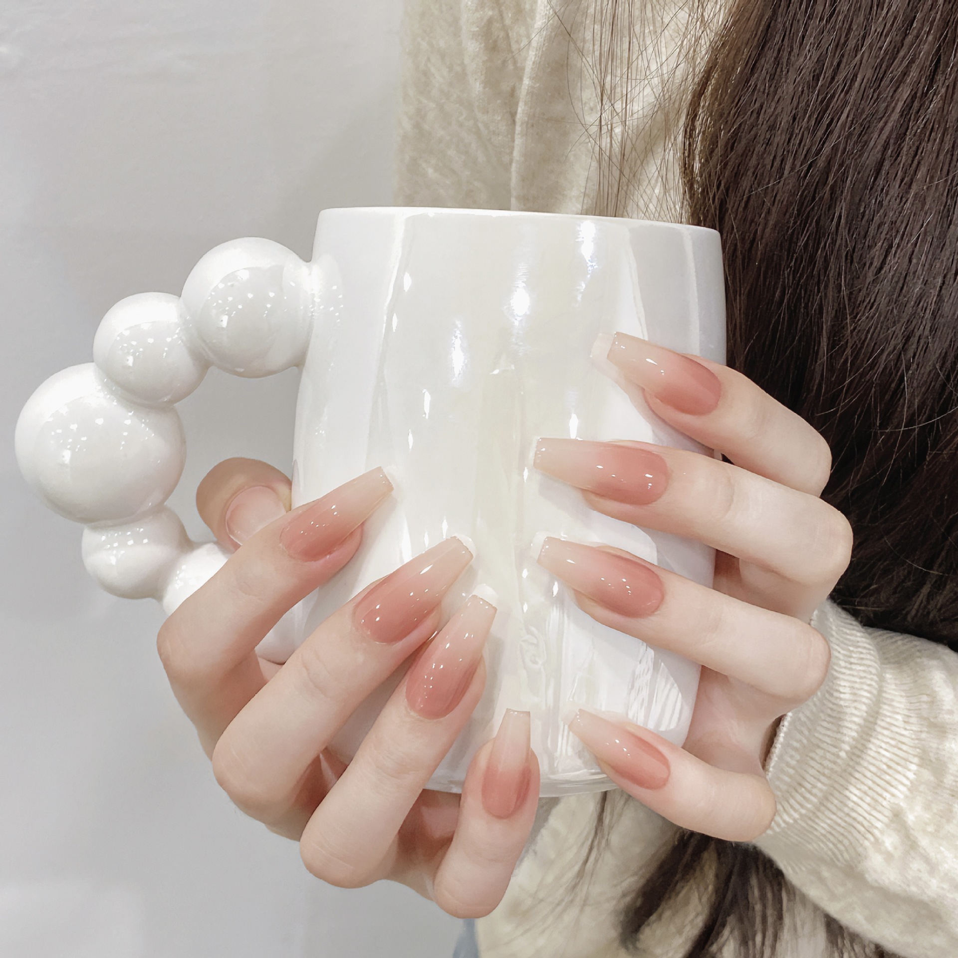 Pure Peach Blush Press-On Nails — Sheer Nude Pink Gradient with Soft Allure