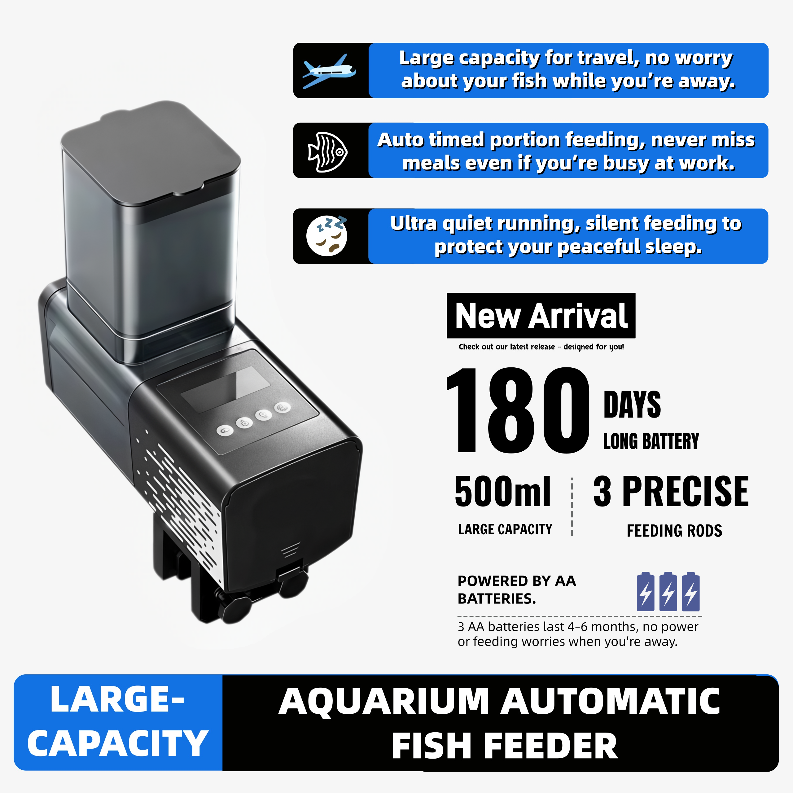 Large Capacity Auto Fish Feeder for Aquariums
